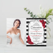 Quinceanera Party with Photo - Silver Red White Kaart (Staand voorkant)