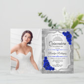 Quinceanera Party with Photo - Silver Royal Blue Kaart (Staand voorkant)