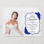 Quinceanera Party with Photo - Silver Royal Blue Kaart (Voorkant)