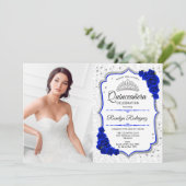 Quinceanera Party with Photo - Silver Royal Blue Kaart (Staand voorkant)