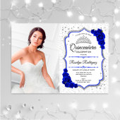 Quinceanera Party with Photo - Silver Royal Blue Kaart