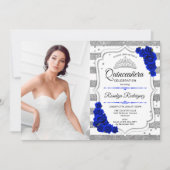 Quinceanera Party with Photo - Silver Royal Blue Kaart (Voorkant)