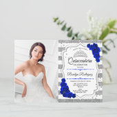 Quinceanera Party with Photo - Silver Royal Blue Kaart (Staand voorkant)