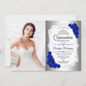 Quinceanera Party with Photo - Silver Royal Blue Kaart (Voorkant)