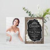 Quinceanera Party with Photo - Silver Rustige Hood Kaart (Staand voorkant)