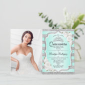 Quinceanera Party with Photo - Silver Turquoise Kaart (Staand voorkant)