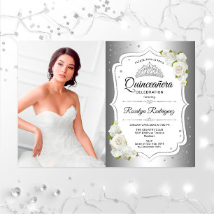 Quinceanera Party with Photo - Silver White Kaart