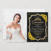 Quinceanera Party with Photo - Sunflower Black Kaart (Voorkant)