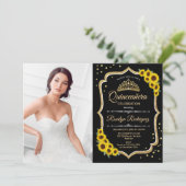 Quinceanera Party with Photo - Sunflower Black Kaart (Staand voorkant)