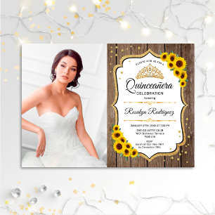 Quinceanera Party with Photo - Sunflower Rustic Kaart
