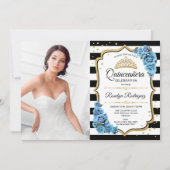 Quinceanera Party with Photo - Turquoise Blue Gold Kaart (Voorkant)