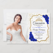 Quinceanera Party with Photo - White Gold Blue Kaart (Voorkant)