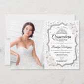 Quinceanera Party with Photo - White Silver Kaart (Voorkant)