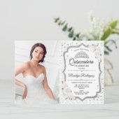 Quinceanera Party with Photo - White Silver Kaart (Staand voorkant)