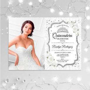 Quinceanera Party with Photo - White Silver Kaart