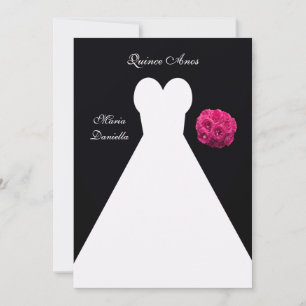 Quinceanera Party Witte Jurk en Roze Rose Boeket Kaart