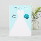 Quinceanera Party Witte Jurk op blauwe achtergrond Kaart (Staand voorkant)