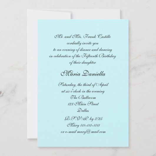 Quinceanera Party Witte Jurk op blauwe achtergrond Kaart (Achterkant)