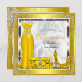 Quinceanera Party Yellow Gold Silver-jurk S5 Kaart (Voorkant / Achterkant)
