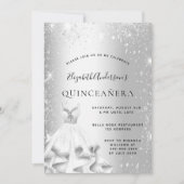 Quinceanera party zilveren jurk glitter kaart (Voorkant)