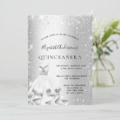 Quinceanera party zilveren jurk glitter kaart (Staand voorkant)