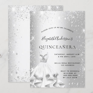 Quinceanera party zilveren jurk glitter kaart