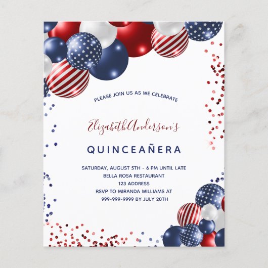 Quinceanera patriotic budget party-uitnodiging flyer (Voorkant)