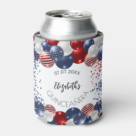 Quinceanera patriottische USA rood wit blauwe vlag Blikjeskoeler (Blikje Voorkant)