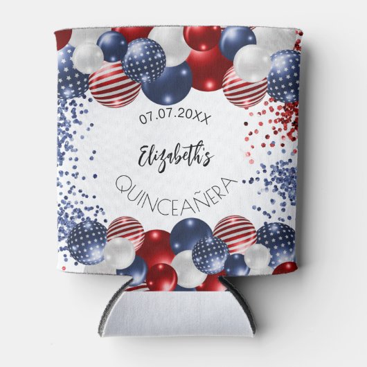 Quinceanera patriottische USA rood wit blauwe vlag Blikjeskoeler (Voorkant)