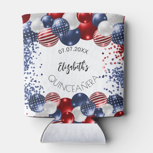 Quinceanera patriottische USA rood wit blauwe vlag Blikjeskoeler (Achterkant)