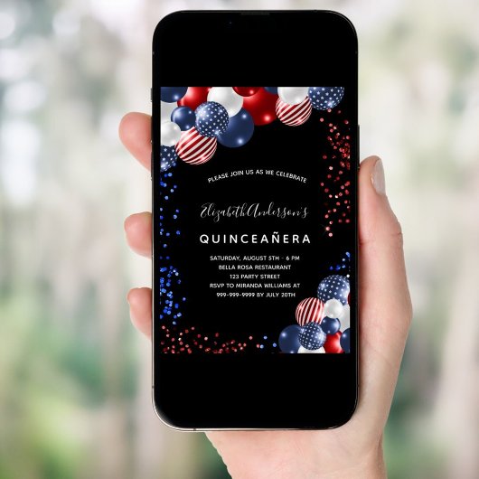 Quinceanera patriottische zwarte rode blauwe witte kaart