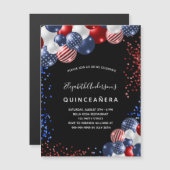 Quinceanera patriottische zwarte rode blauwe witte magnetische uitnodiging (Voorkant / Achterkant)