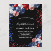 Quinceanera patriottische zwarte rode blauwe witte uitnodiging briefkaart (Voorkant)