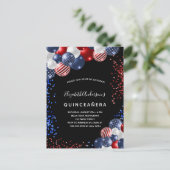 Quinceanera patriottische zwarte rode blauwe witte uitnodiging briefkaart (Staand voorkant)