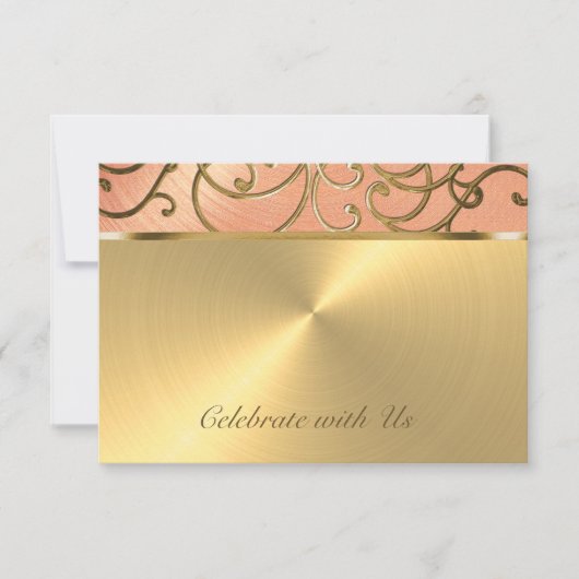 Quinceanera Peach en Gold Filigree Swirls Kaart (Voorkant)