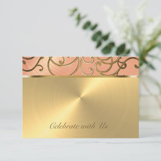 Quinceanera Peach en Gold Filigree Swirls Kaart (Staand voorkant)