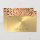 Quinceanera Peach en Gold Filigree Swirls Kaart (Voorkant / Achterkant)