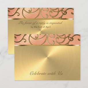 Quinceanera Peach en Gold Filigree Swirls Kaart