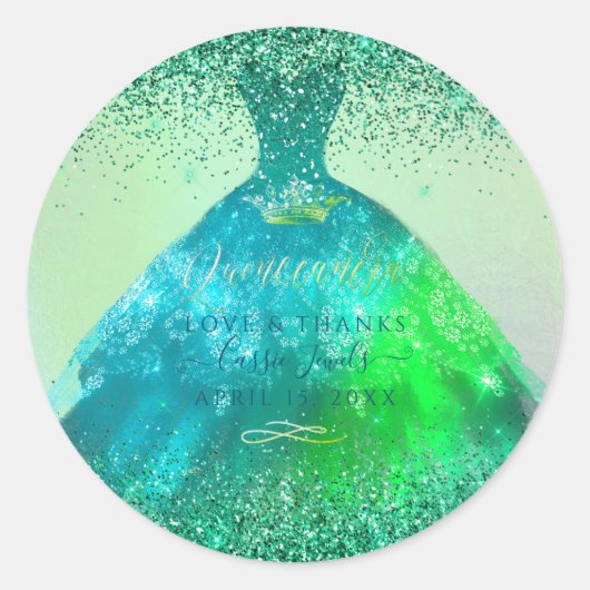 Quinceañera Peacock Sparkle Gown Ronde Sticker (Voorkant)