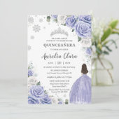 Quinceañera Periwinkle Paarse Witte Bloemen Winter Kaart (Staand voorkant)