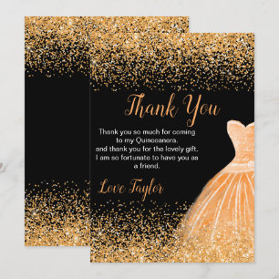 Quinceanera Perzik Oranje Jurk Nep Glitters Bedankkaart