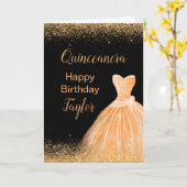 Quinceanera Perzik Sinaasappel Jurk Faux Glitter Kaart (Gele Bloem)