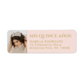 Quinceañera Photo Blush Pink & Gold Retouradres Etiket (Voorkant)