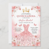 Quinceañera Photo Blush Pink Rose Floral Kaart (Voorkant)