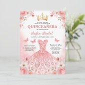 Quinceañera Photo Blush Pink Rose Floral Kaart (Staand voorkant)