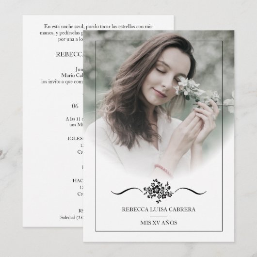 Quinceañera Photo Classic Chic Typography Script Kaart (Voorkant / Achterkant)