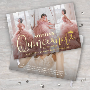 Quinceañera Photo Collage Modern Script Keepsake Gastenboek