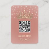 Quinceañera Photo QR RSVP Rose Gold Crown Scan Me Informatiekaartje (Voorkant)