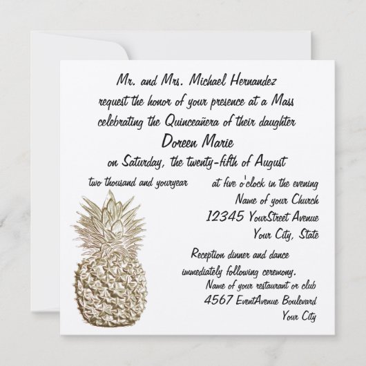 Quinceanera Pineapple Gold Metallic Kaart (Voorkant)