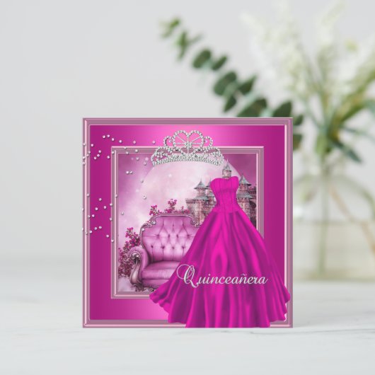 Quinceanera Pink 15th Birthday Party Magical Kaart (Staand voorkant)
